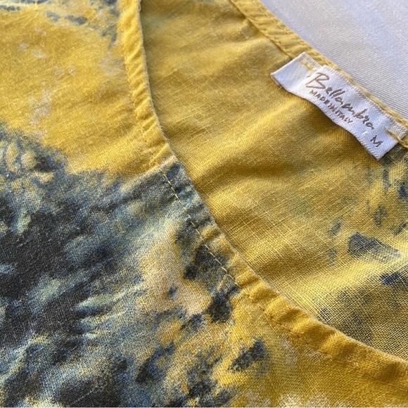 Yellow and blue  Tie-Dye Italian 100% linen pull over - Picture 2 of 4